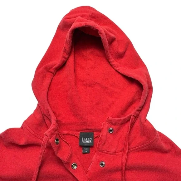Eileen Fisher Woman Organic Cotton Full Zip Hoodie Size 2X Tomato Red Pockets - Picture 4 of 10